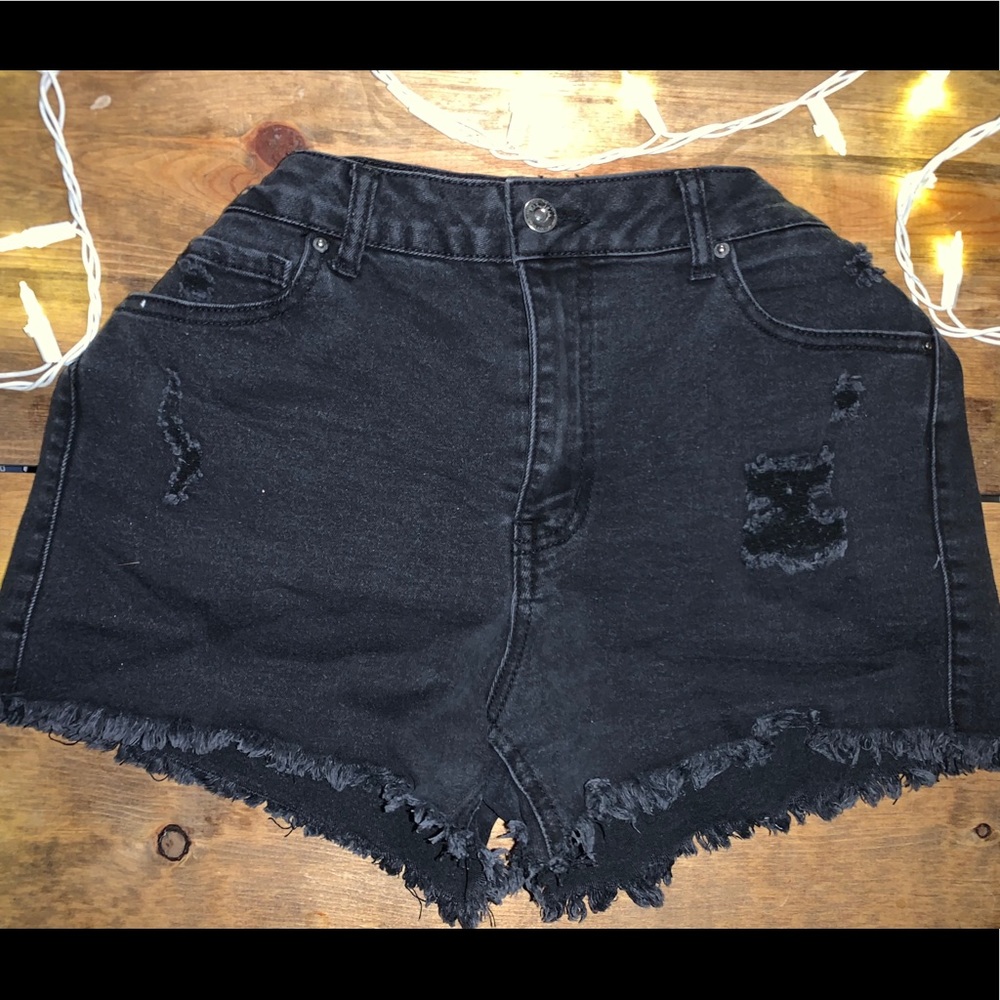 Distress Black Shorts